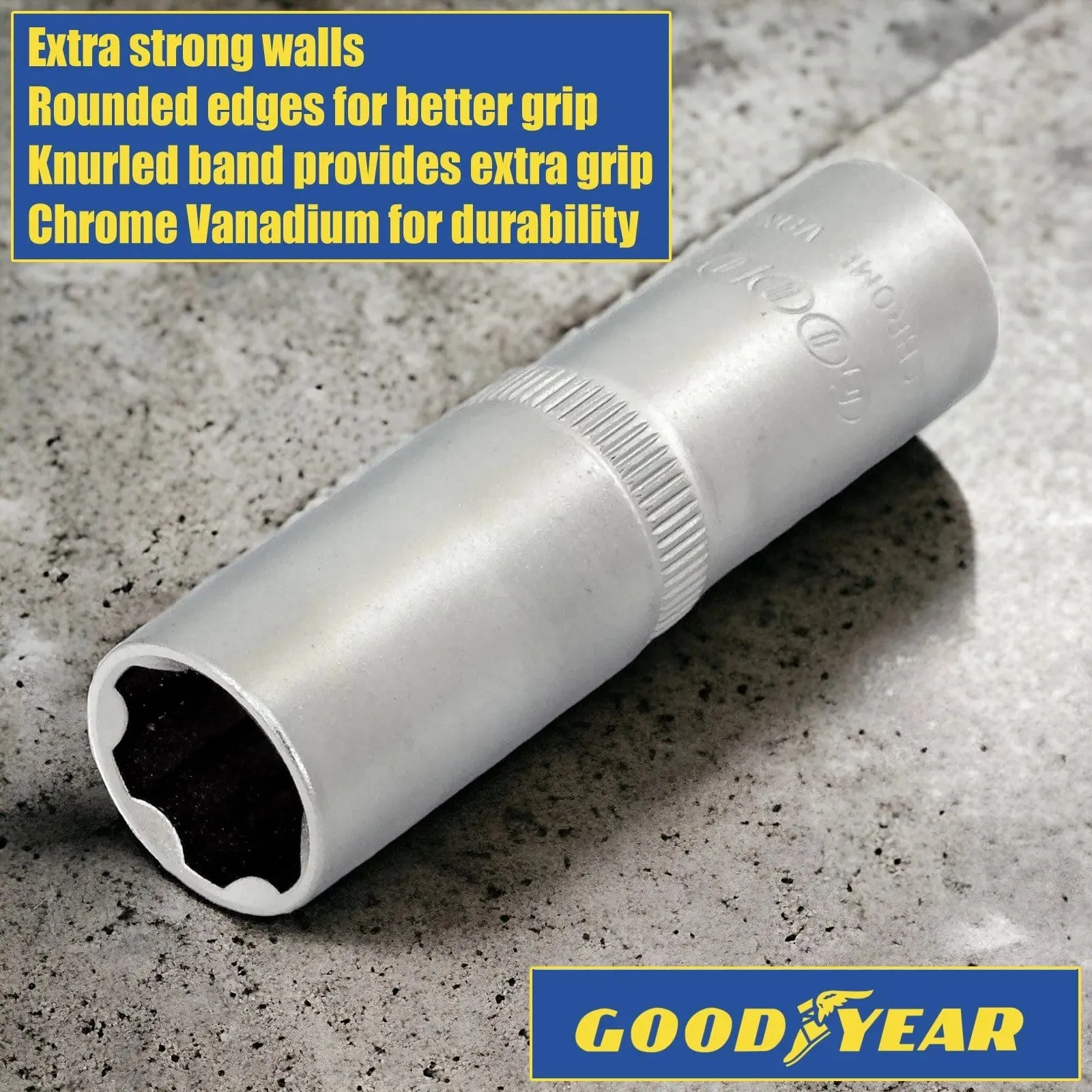 Goodyear 3/8" Dr. 13mm Deep Socket Chrome Vanadium 6 Point Socket
