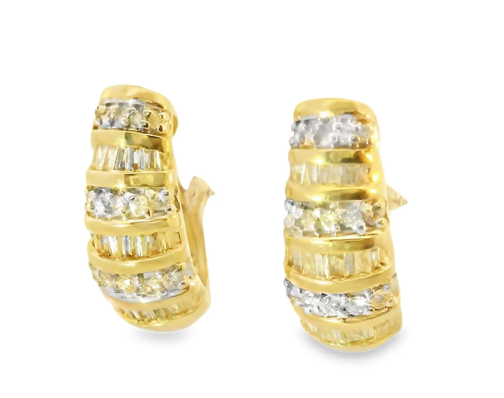 Gorgeous Estate 14K Yellow Gold Diamond Huggie French Clip Earrings