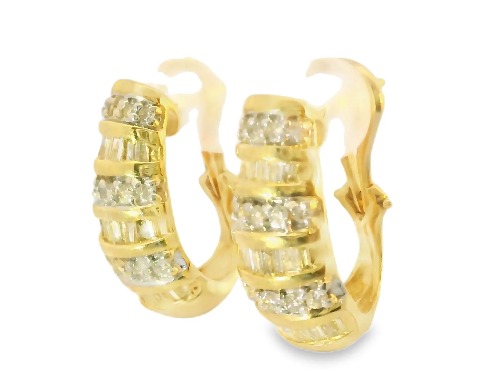 Gorgeous Estate 14K Yellow Gold Diamond Huggie French Clip Earrings