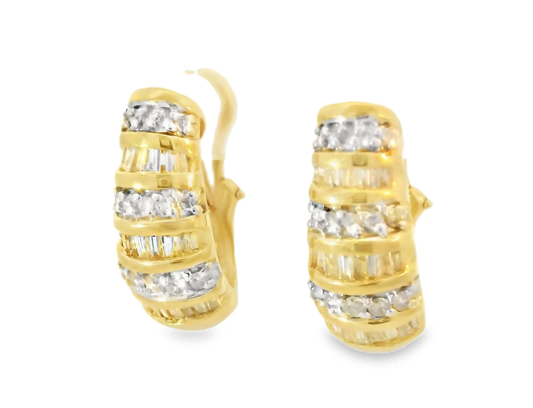 Gorgeous Estate 14K Yellow Gold Diamond Huggie French Clip Earrings