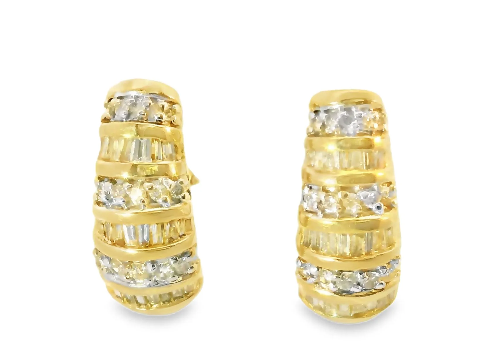 Gorgeous Estate 14K Yellow Gold Diamond Huggie French Clip Earrings