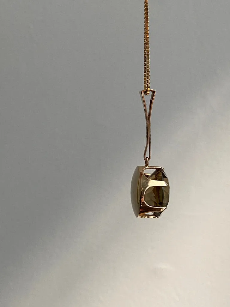 Graceful Smoky Crystal quartz pendant - Solid 14k gold - vintage Finnish