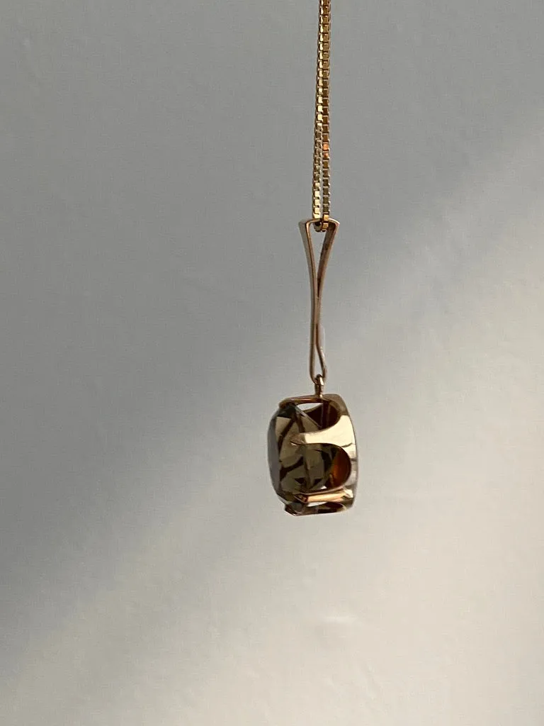 Graceful Smoky Crystal quartz pendant - Solid 14k gold - vintage Finnish