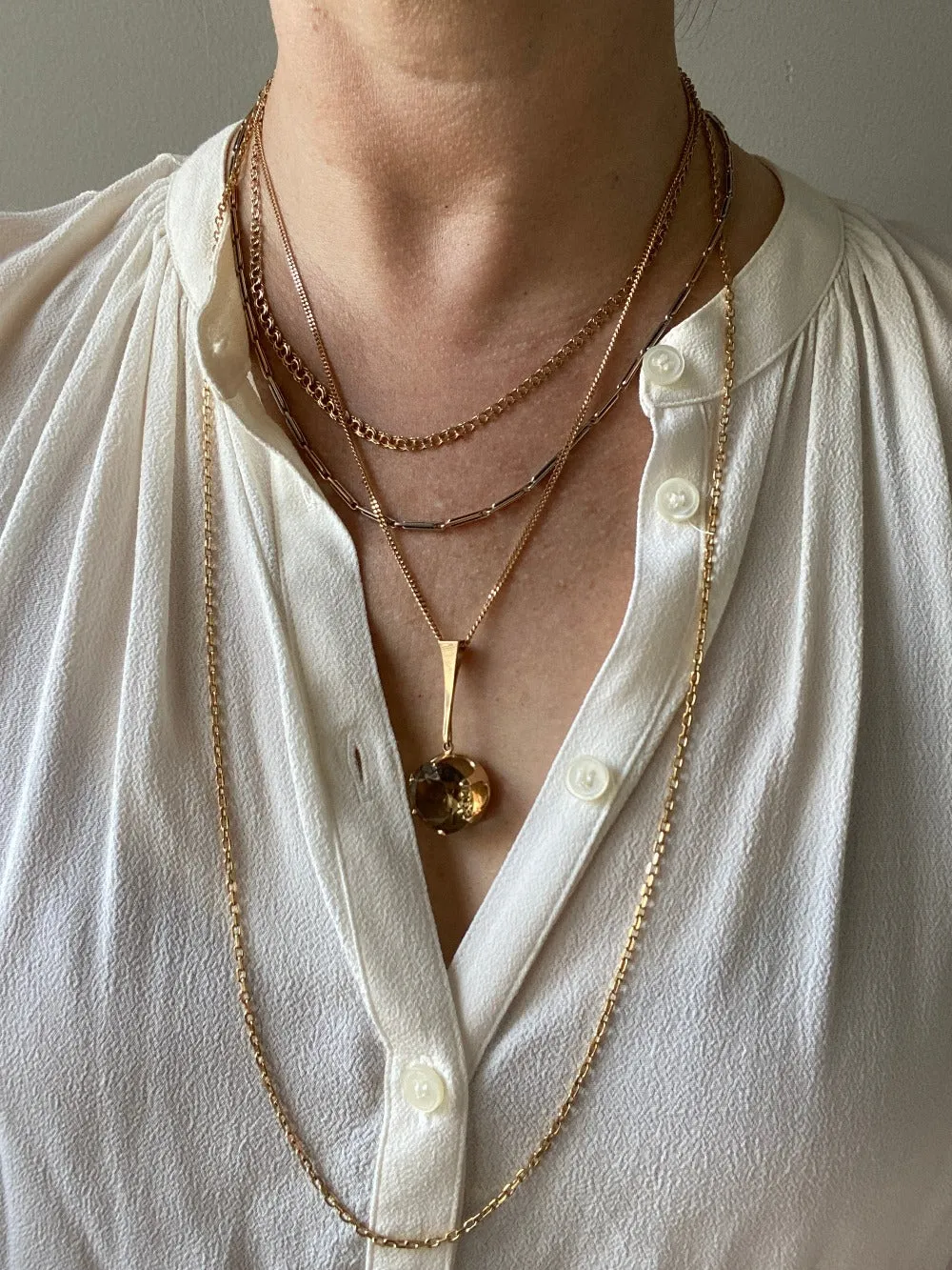 Graceful Smoky Crystal quartz pendant - Solid 14k gold - vintage Finnish