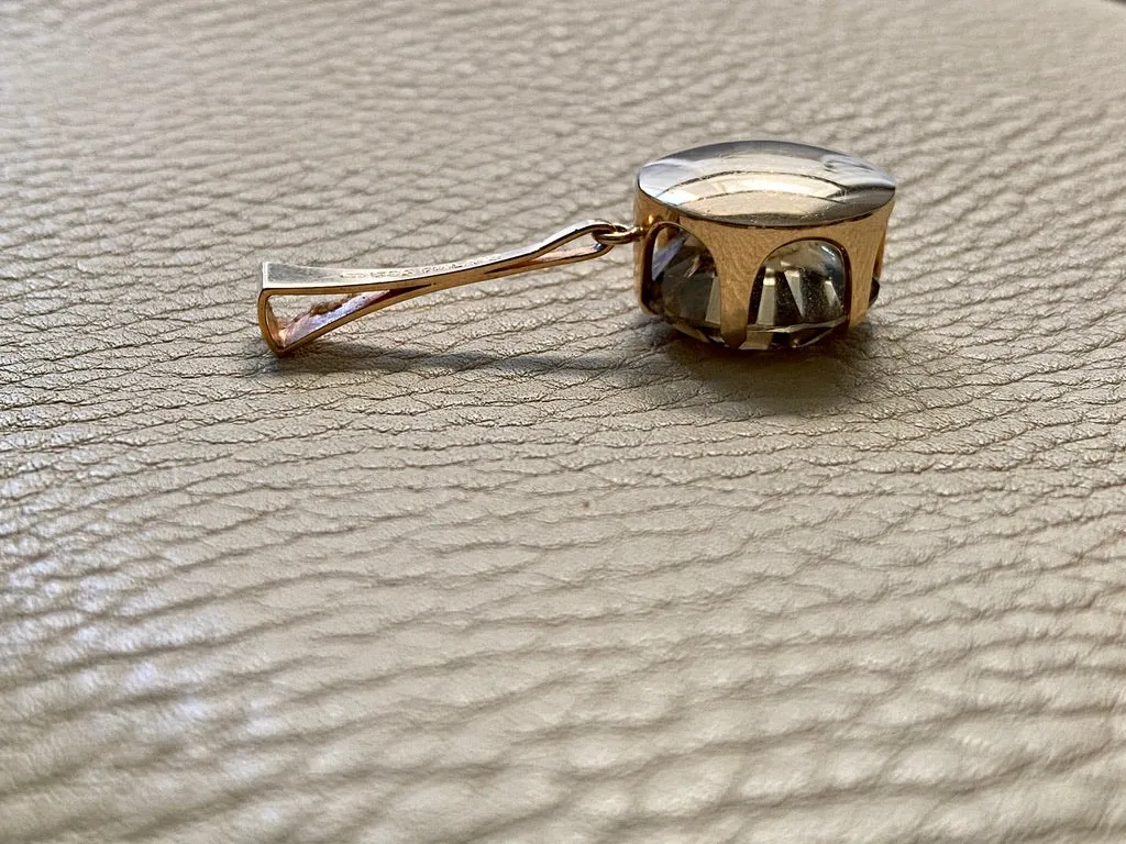 Graceful Smoky Crystal quartz pendant - Solid 14k gold - vintage Finnish
