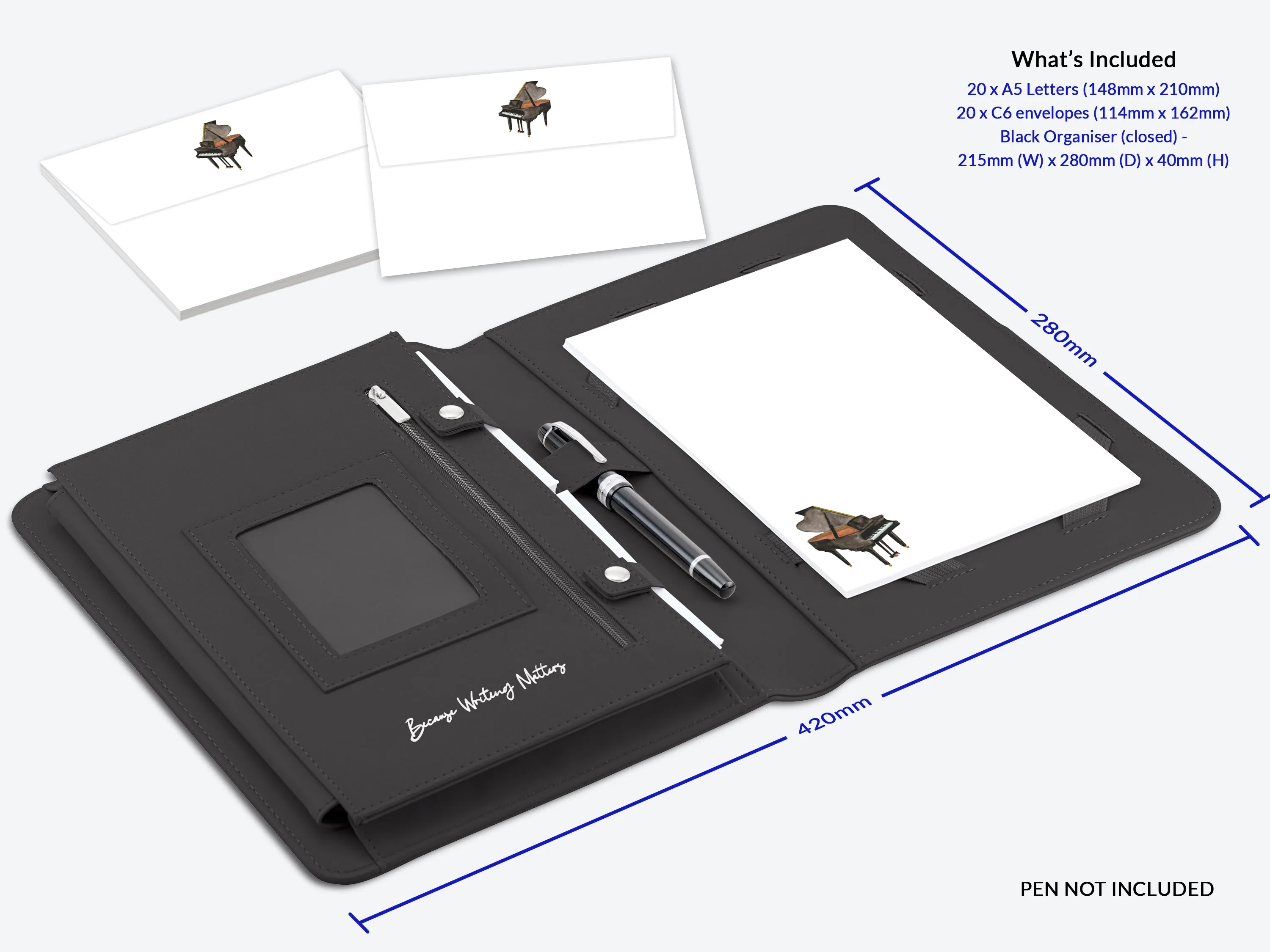 Grand Piano Letter Writing Set with Organiser