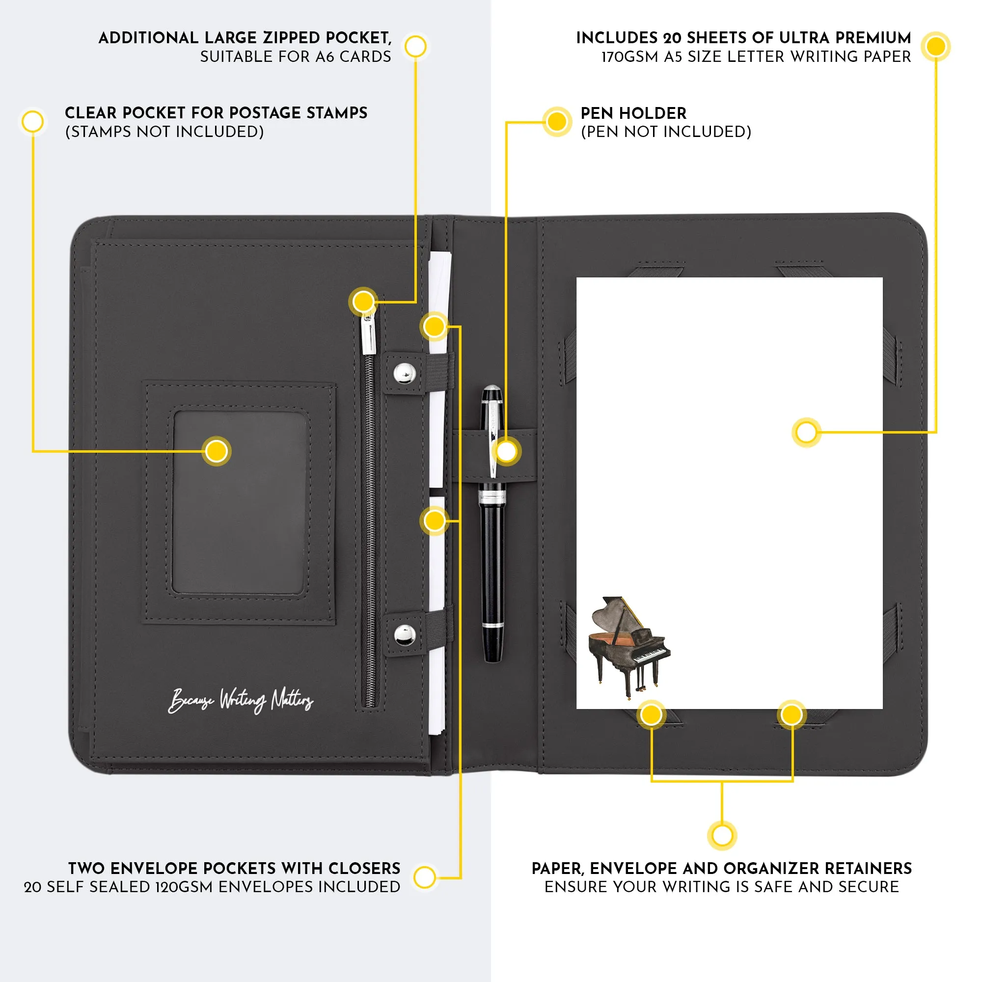 Grand Piano Letter Writing Set with Organiser