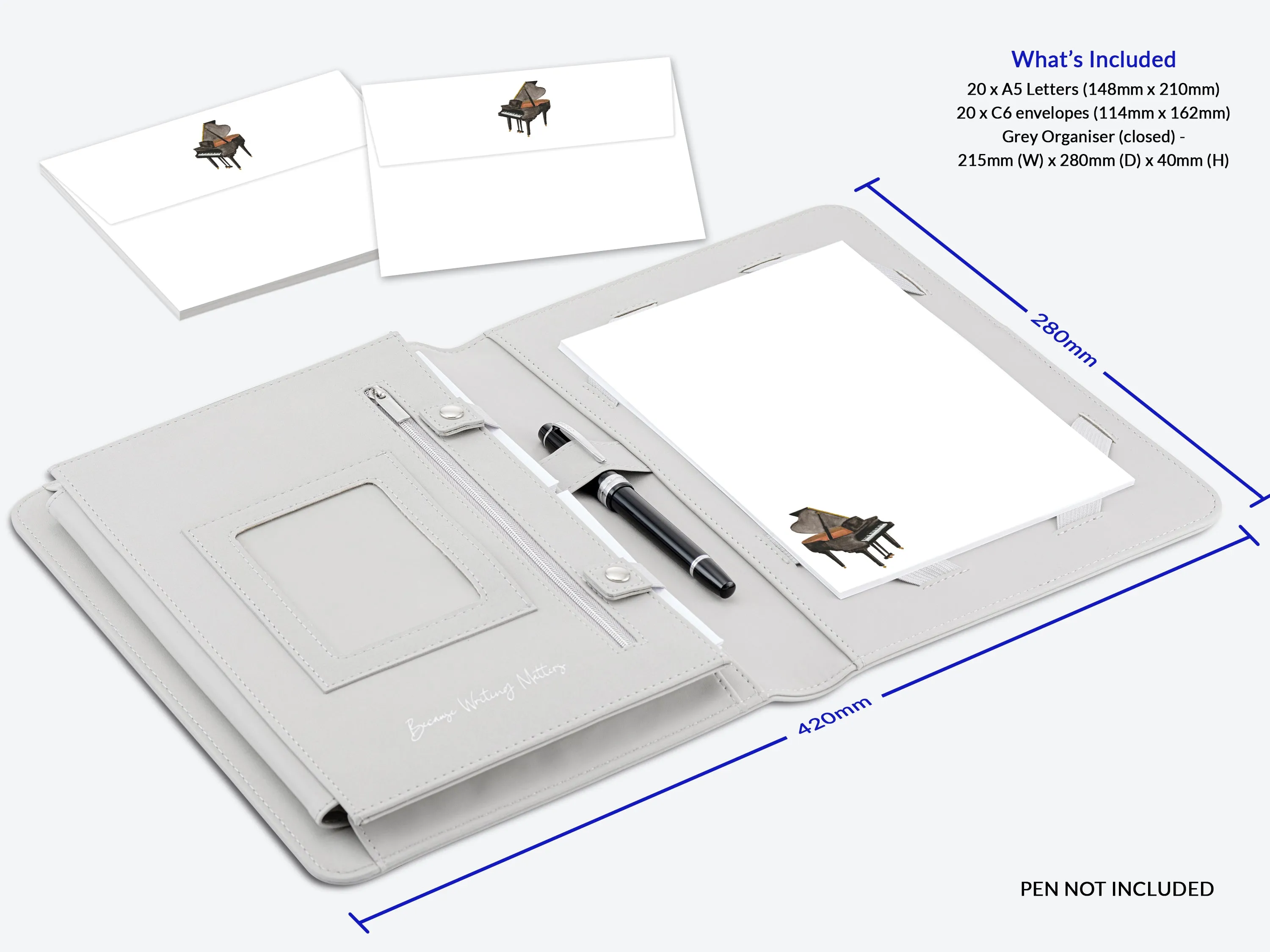 Grand Piano Letter Writing Set with Organiser