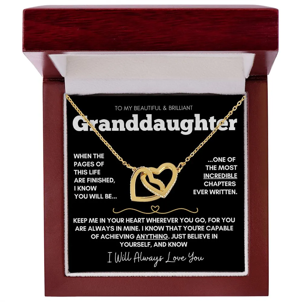Granddaughter - Beautiful Rose Gold and Stainless Steel Connected Hearts Necklace