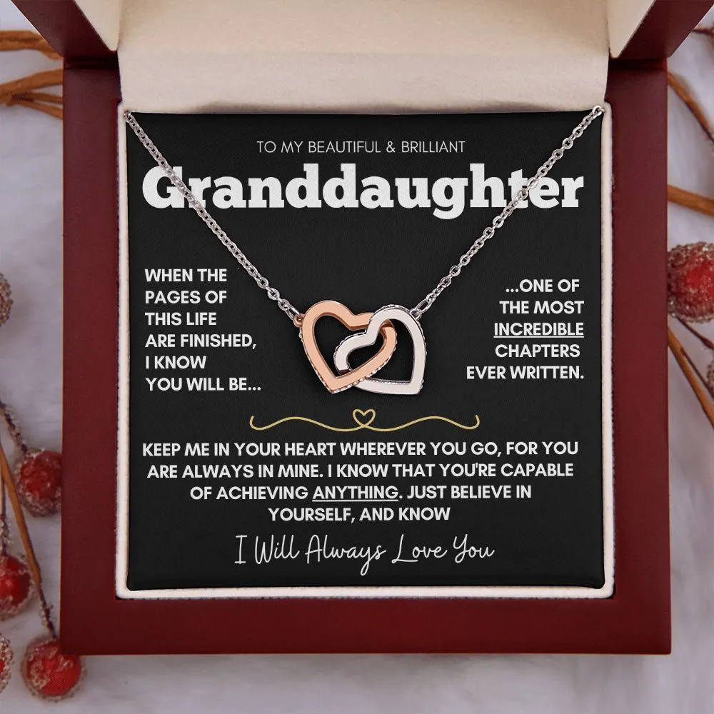 Granddaughter - Beautiful Rose Gold and Stainless Steel Connected Hearts Necklace