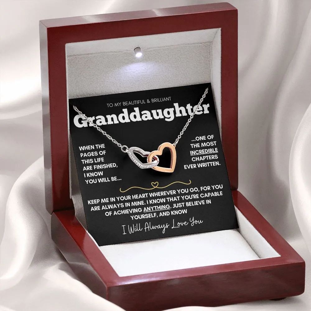 Granddaughter - Beautiful Rose Gold and Stainless Steel Connected Hearts Necklace