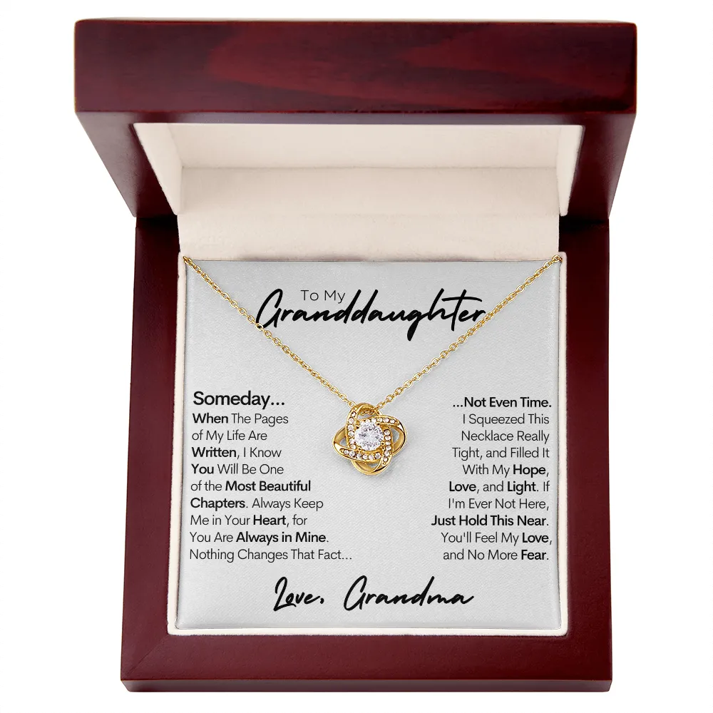 Granddaughter Gold Necklace, Hope Love and Light, Stainless Steel and Gold Knot Necklace