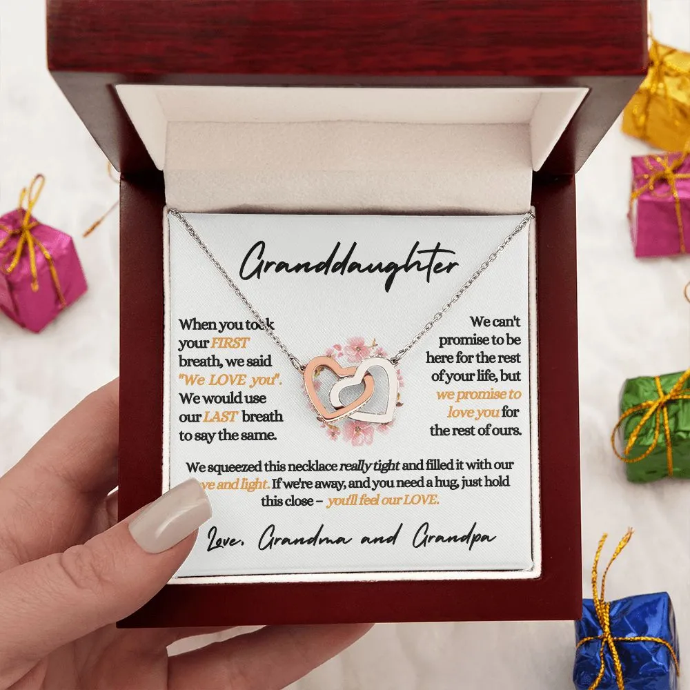 Granddaughter (Love, Grandma and Grandpa) Beautiful Gold Connected Hearts Necklace