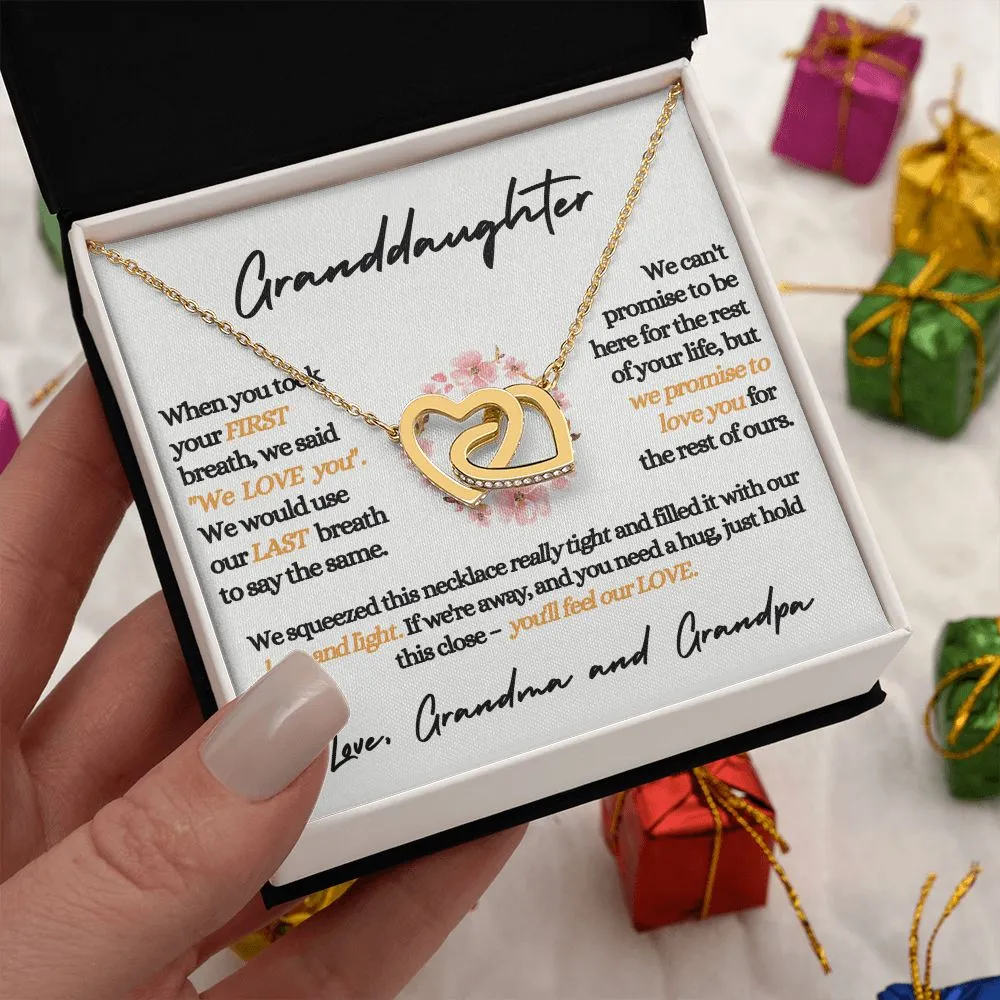 Granddaughter (Love, Grandma and Grandpa) Beautiful Gold Connected Hearts Necklace