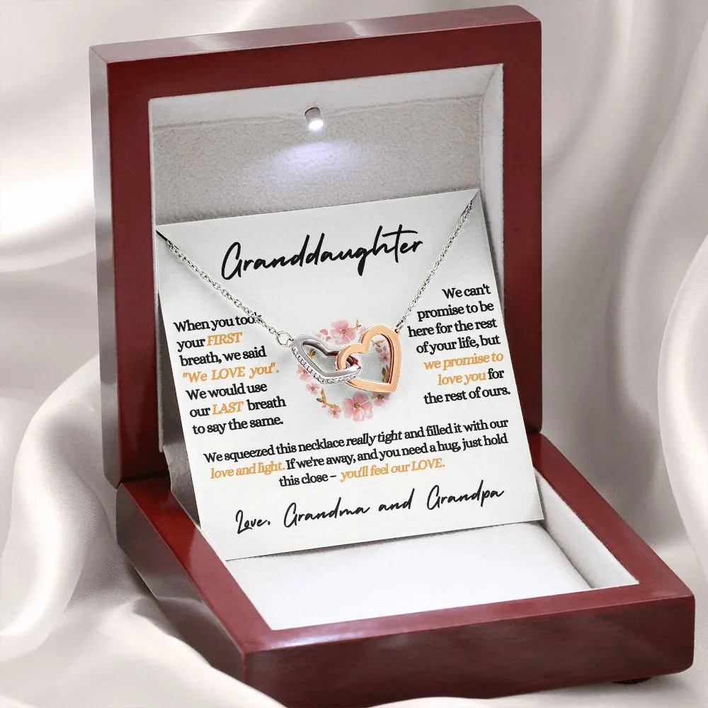 Granddaughter (Love, Grandma and Grandpa) Beautiful Gold Connected Hearts Necklace