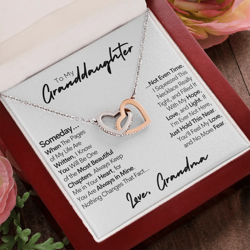 Granddaughter Necklace, Keep Me In Your Heart, Gold and Stainless Steel Locked Hearts Necklace
