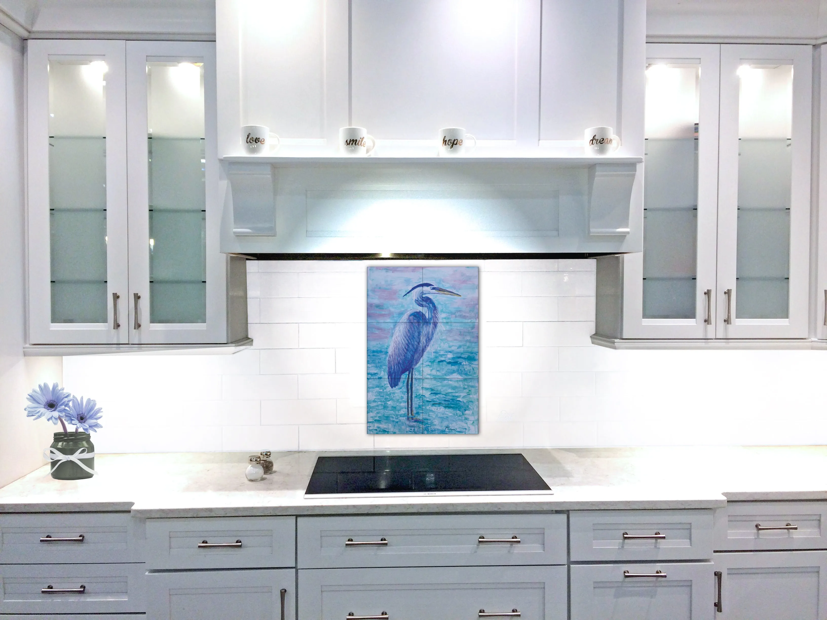 Great Blue Heron Tile Mural, High Quality (won't fade), Indoor or Outdoor, Kitchen, Bath, Backsplash, Shower, Mosaic, Commercial & Residential