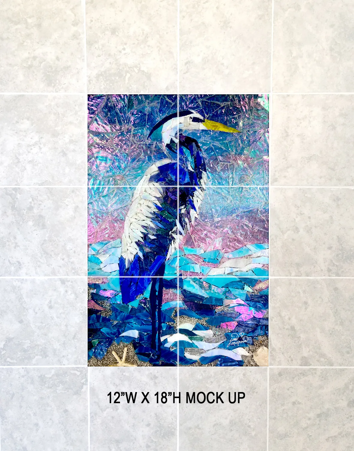 Great Blue Heron Tile Mural mosaic, High Quality (won't fade), Indoor or Outdoor, Kitchen, Bath, Backsplash, Shower, Mosaic, Commercial & Residential