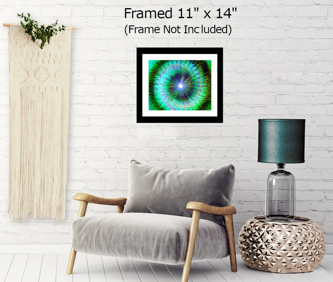 Green Abstract Art Print,  Spiral Wall Decor, Swirling Metaphysical Chakra Artwork - "New Growth"