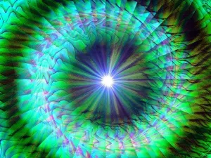 Green Abstract Art Print,  Spiral Wall Decor, Swirling Metaphysical Chakra Artwork - "New Growth"