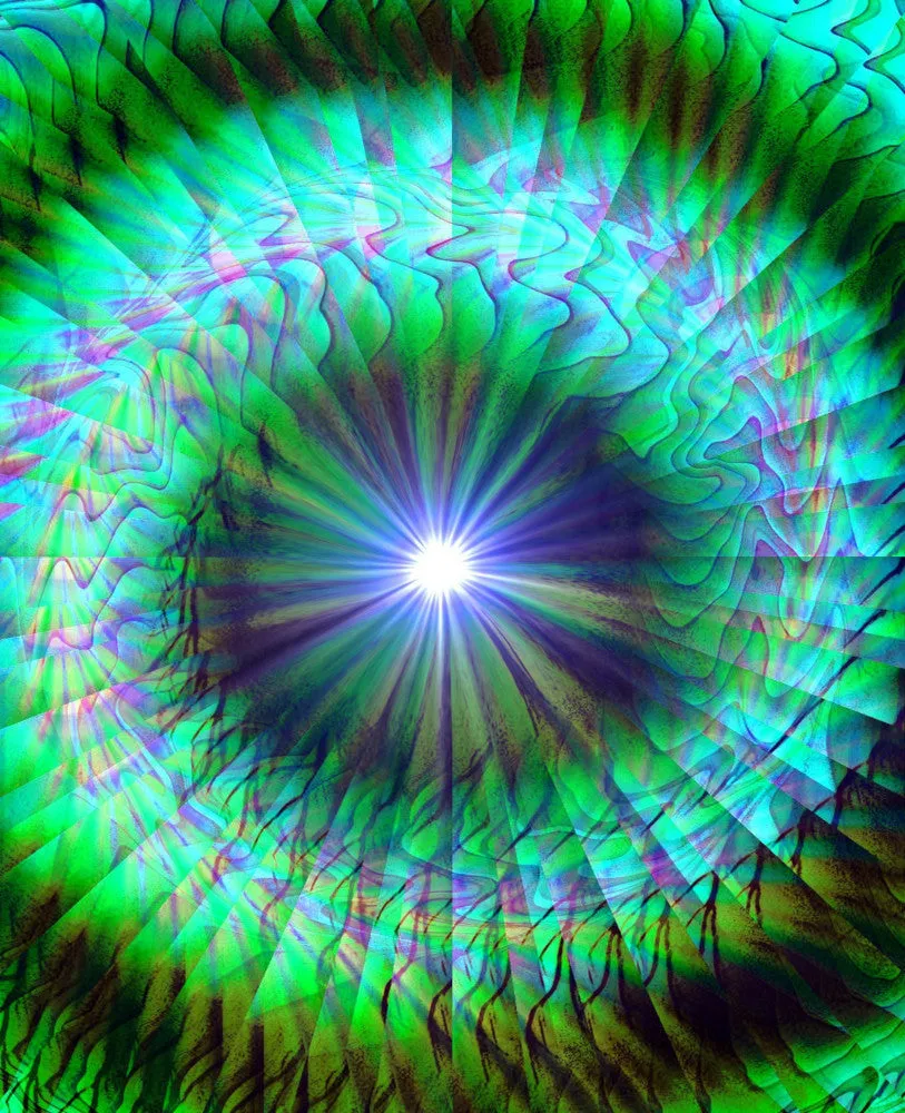 Green Abstract Art Print,  Spiral Wall Decor, Swirling Metaphysical Chakra Artwork - "New Growth"