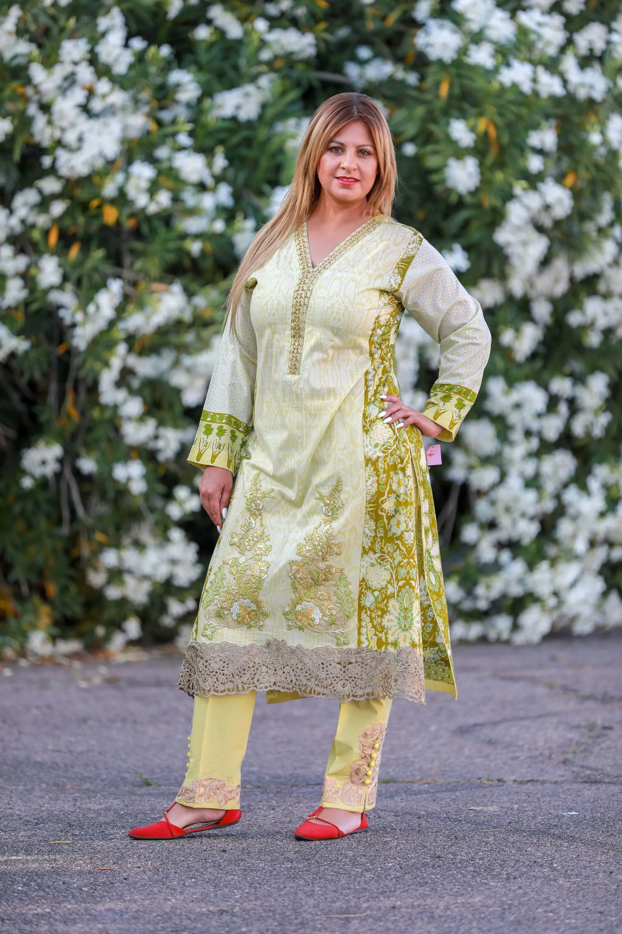 Green Cotton Suit-Salwar Kameez by Designer Sobia Nazir