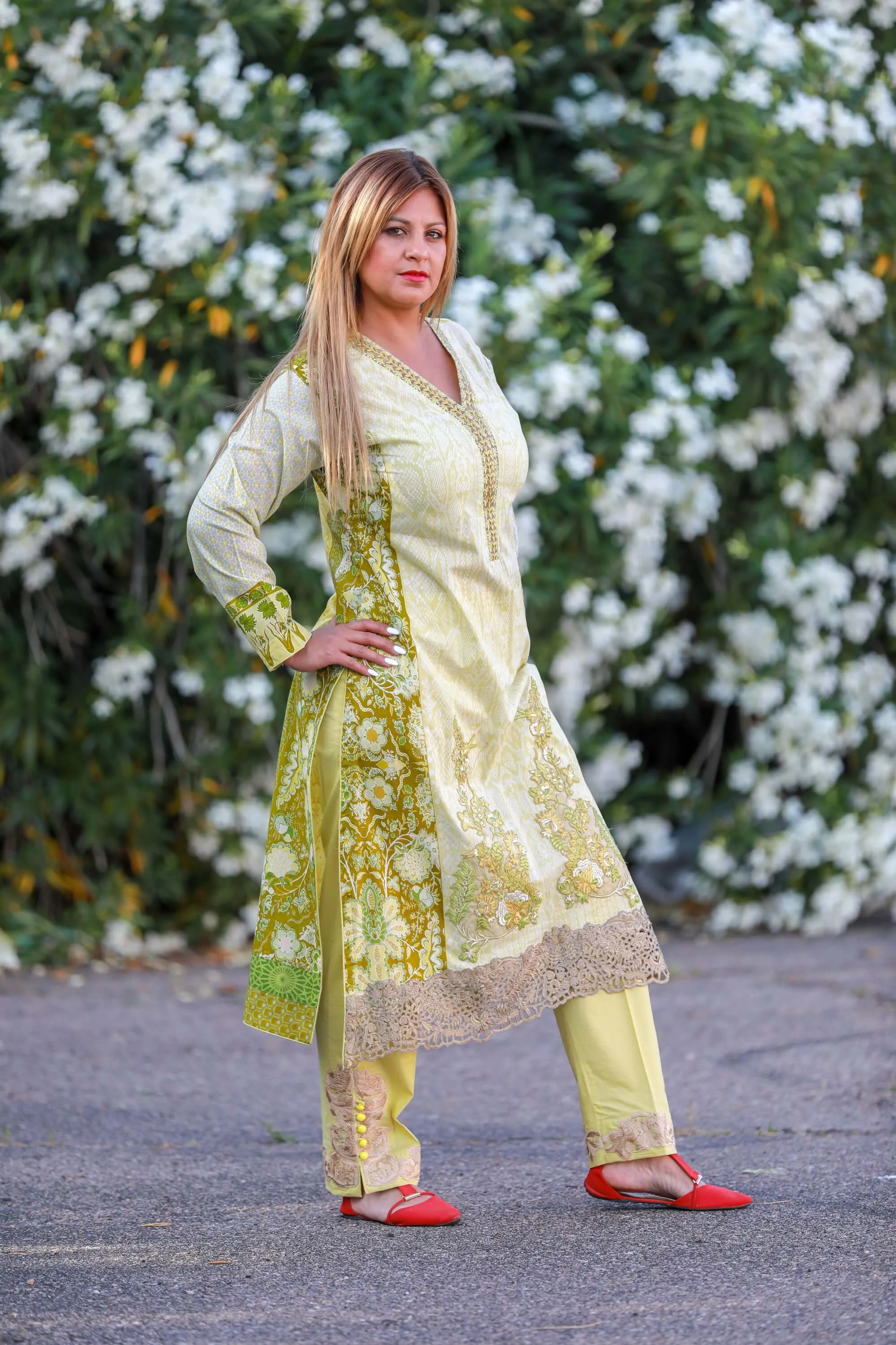 Green Cotton Suit-Salwar Kameez by Designer Sobia Nazir