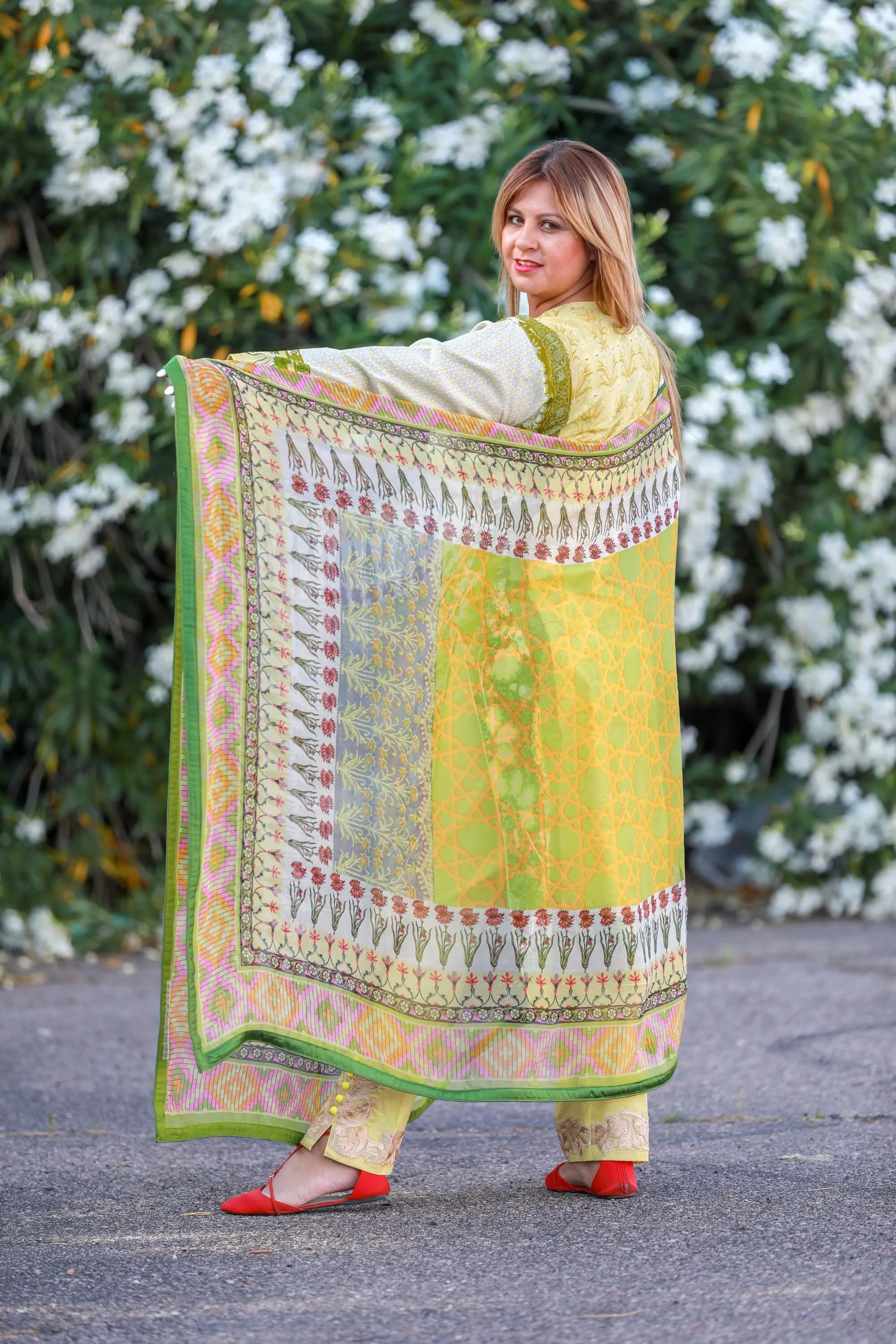 Green Cotton Suit-Salwar Kameez by Designer Sobia Nazir