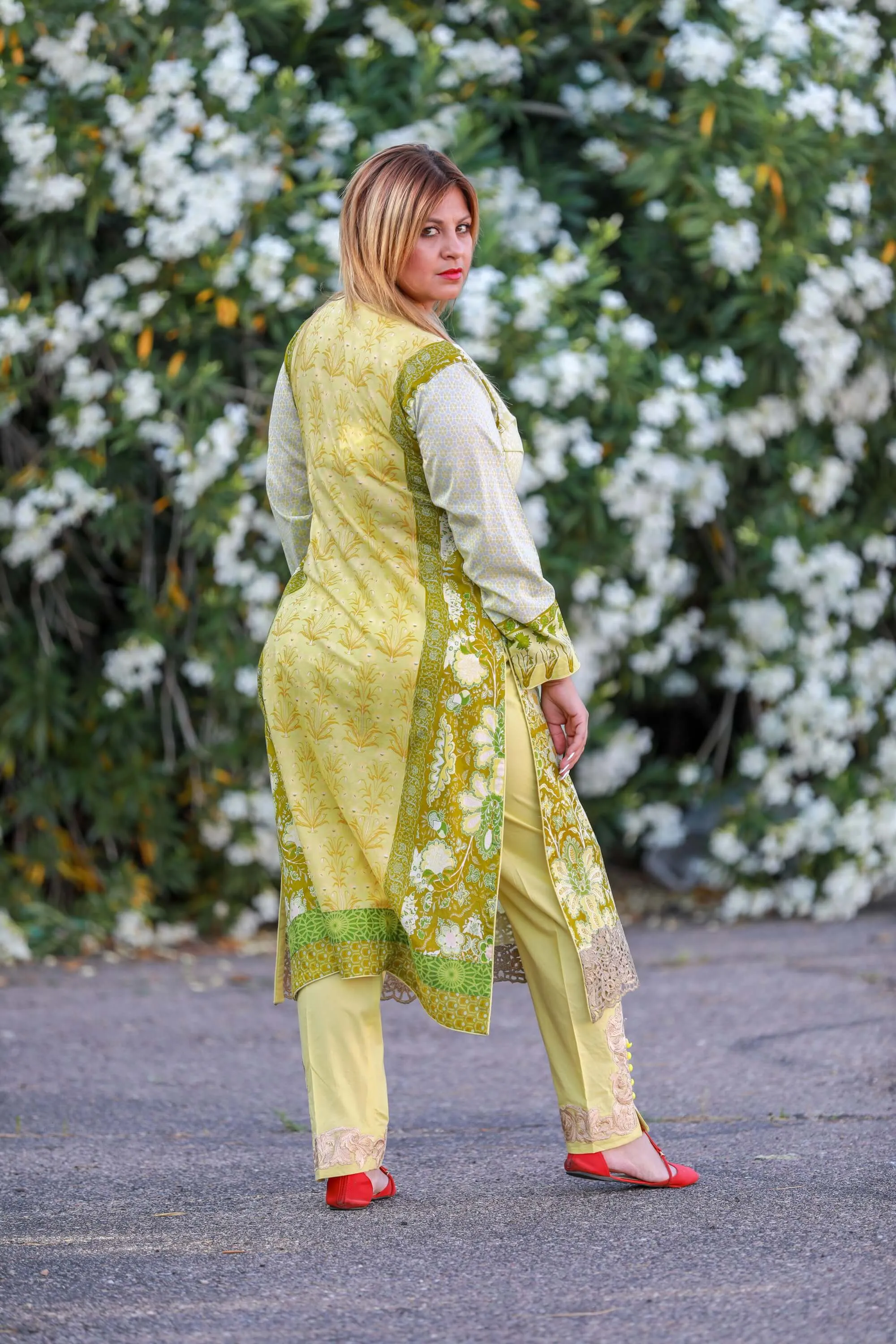 Green Cotton Suit-Salwar Kameez by Designer Sobia Nazir