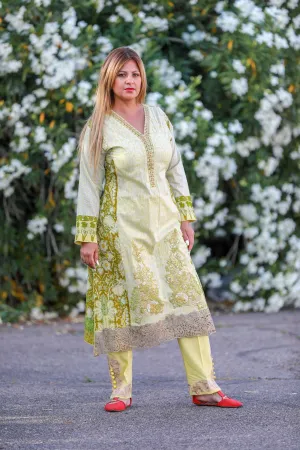 Green Cotton Suit-Salwar Kameez by Designer Sobia Nazir
