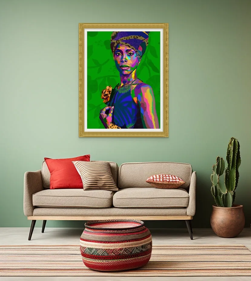 Green Eyes - Erykah Badu Portrait art - Limited Edition Giclee Art Print & Wall Decor - Vakseen Art