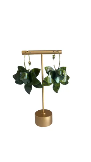 Green Flower Hoop Earrings