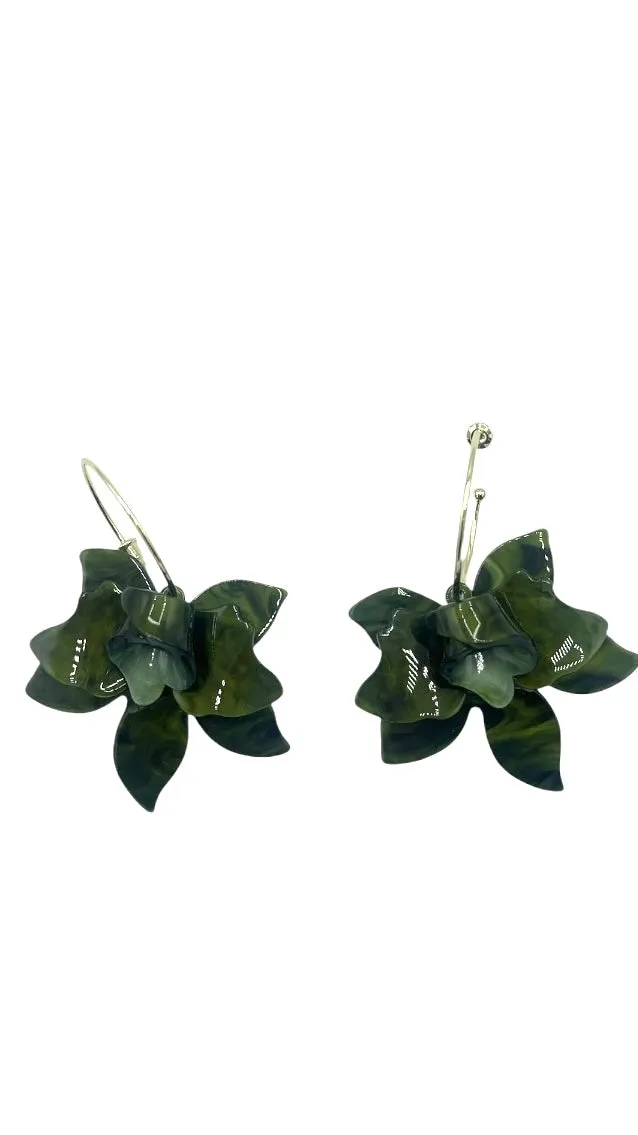 Green Flower Hoop Earrings