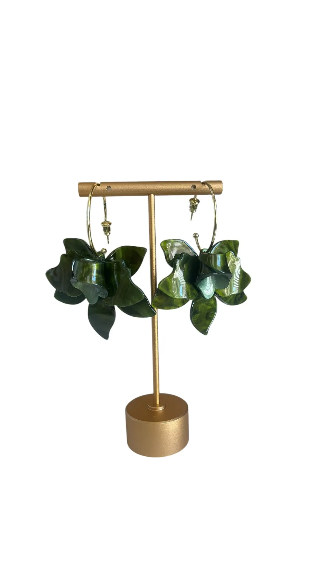 Green Flower Hoop Earrings