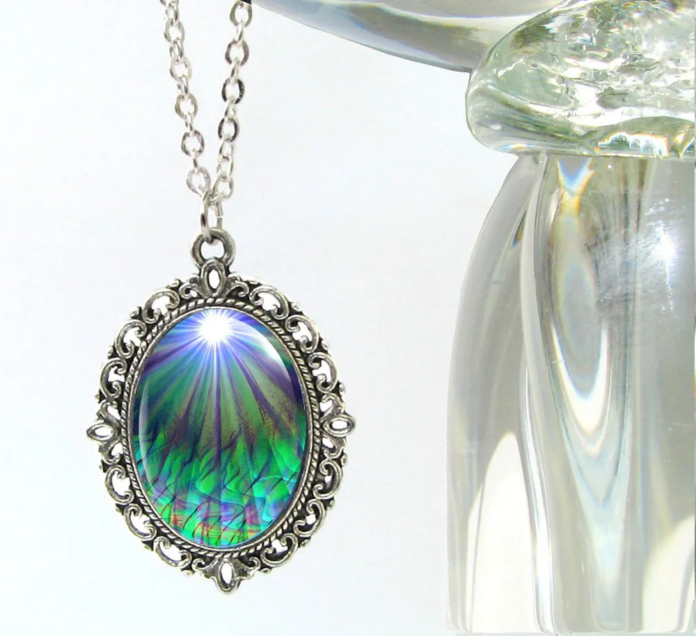 Green Heart Chakra Necklace, Reiki Jewelry, Spiritual Abstract Artwork - "New Growth"