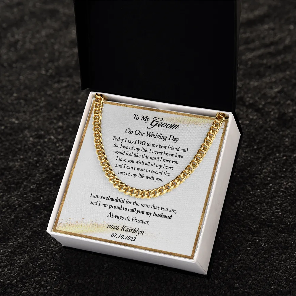 Groom Gift from Bride, Personalized Groom Gift from Bride on Wedding Day, Gift From Bride to Groom, Mens Cuban Link Chain for Husband