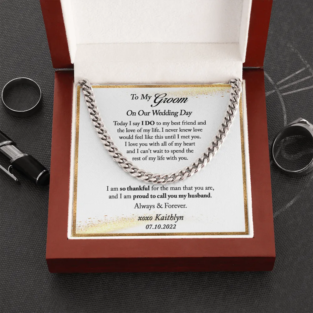 Groom Gift from Bride, Personalized Groom Gift from Bride on Wedding Day, Gift From Bride to Groom, Mens Cuban Link Chain for Husband