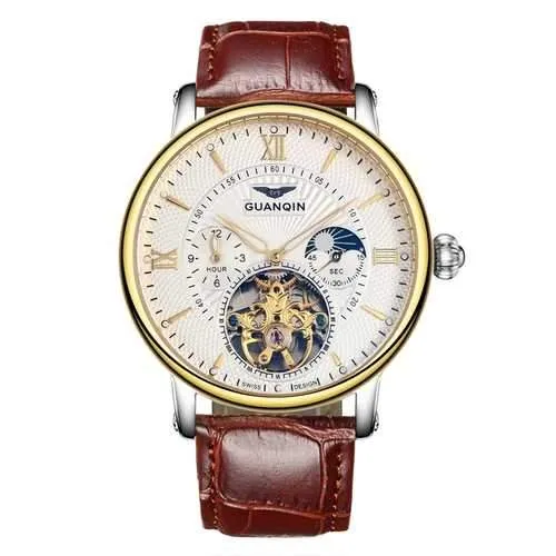 GUANQIN GJ16036 Skeleton Moon Phase Auto Mechanical Watch