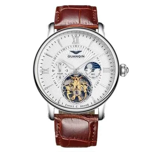 GUANQIN GJ16036 Skeleton Moon Phase Auto Mechanical Watch