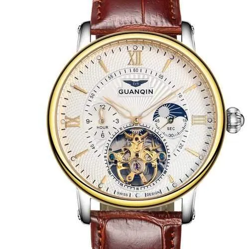 GUANQIN GJ16036 Skeleton Moon Phase Auto Mechanical Watch