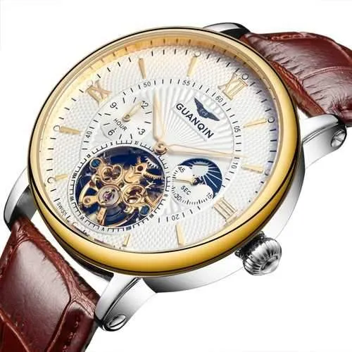 GUANQIN GJ16036 Skeleton Moon Phase Auto Mechanical Watch