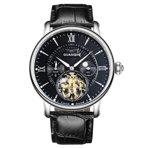 GUANQIN GJ16036 Skeleton Moon Phase Auto Mechanical Watch