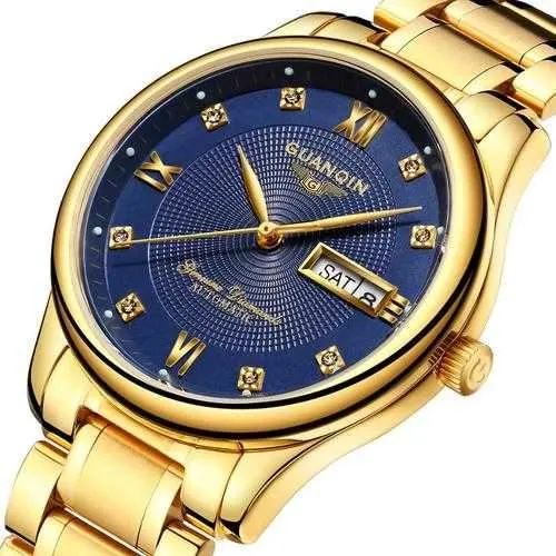 GUANQIN GJ16050 Luxury Men Mechanical Watch Gold Fine Steel Strap Automatic Wrist Watch