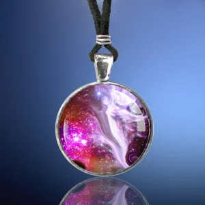 Guardian Angel Art Necklace, Reiki Energy Pendant, Colorful Artwork called "The Guardian"