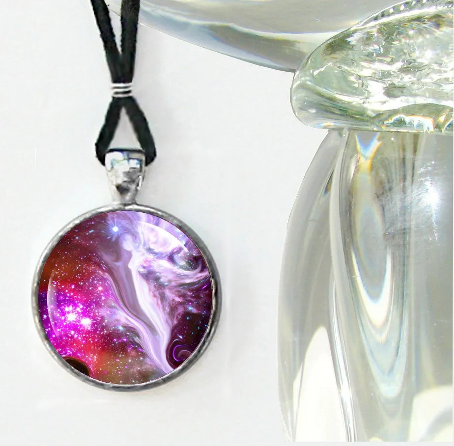 Guardian Angel Art Necklace, Reiki Energy Pendant, Colorful Artwork called "The Guardian"