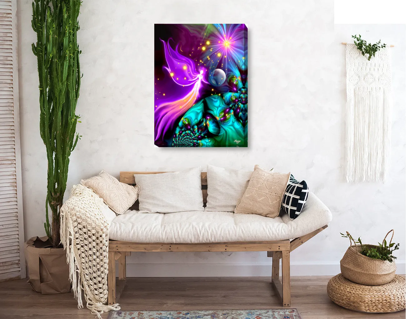 Guardian Angel Gallery Stretched Canvas, Rainbow Reiki Home Decor -  "Divine Protection""