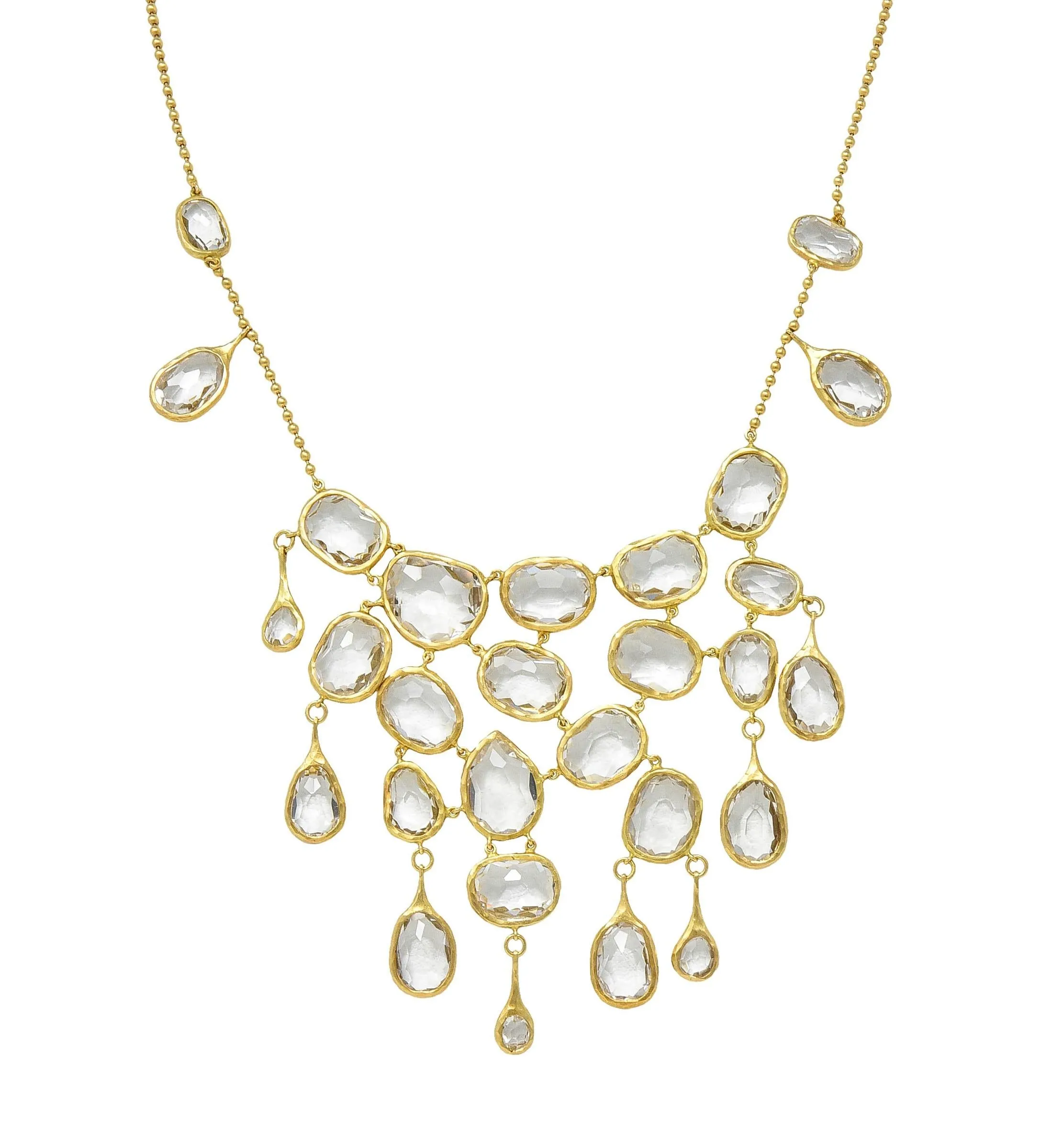 Gucci 2004 Crystal Quartz 18 Karat Yellow Gold Vintage Fringe Station Necklace