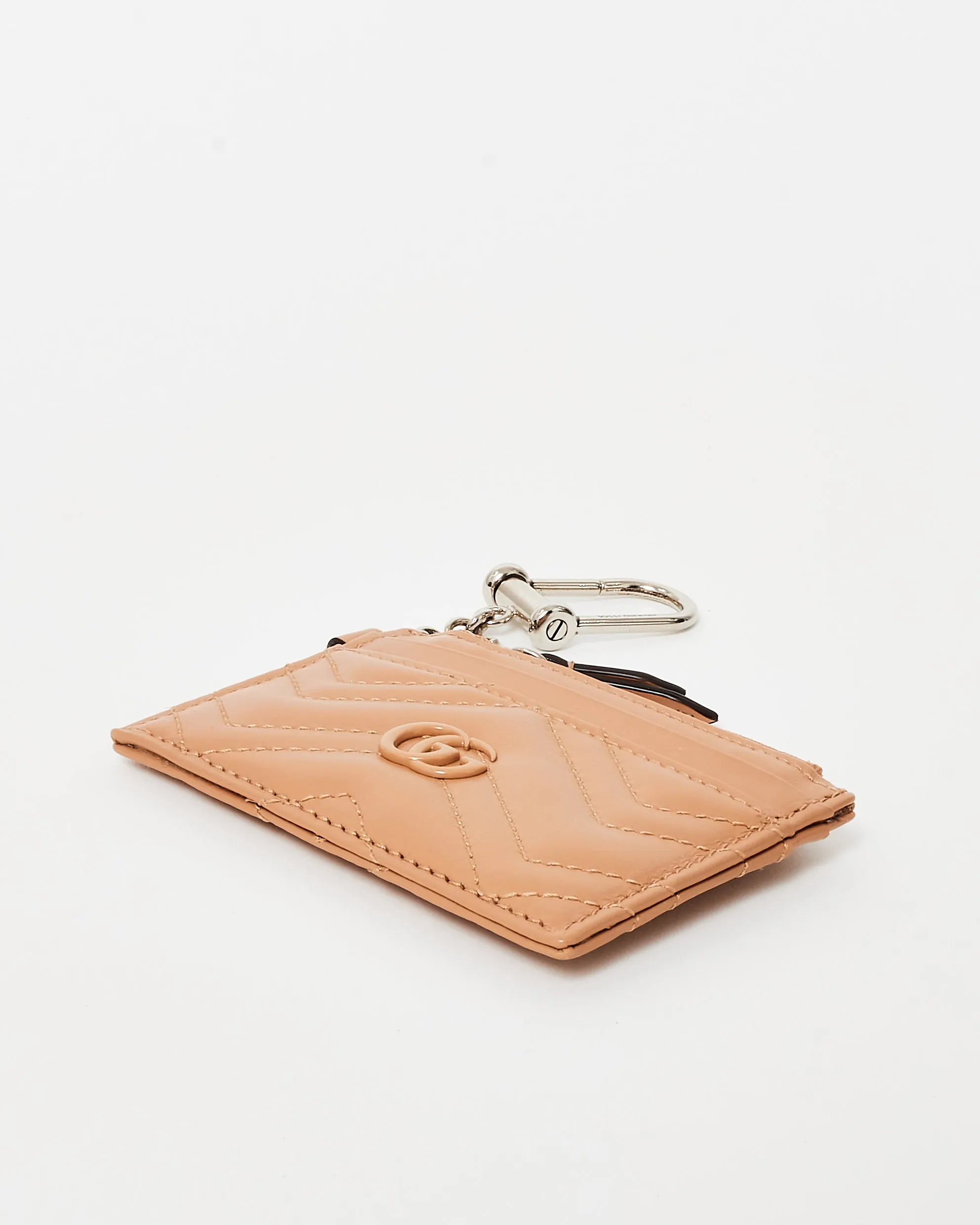 Gucci Blush Leather Tonal GG Marmont Card Holder Key Chain