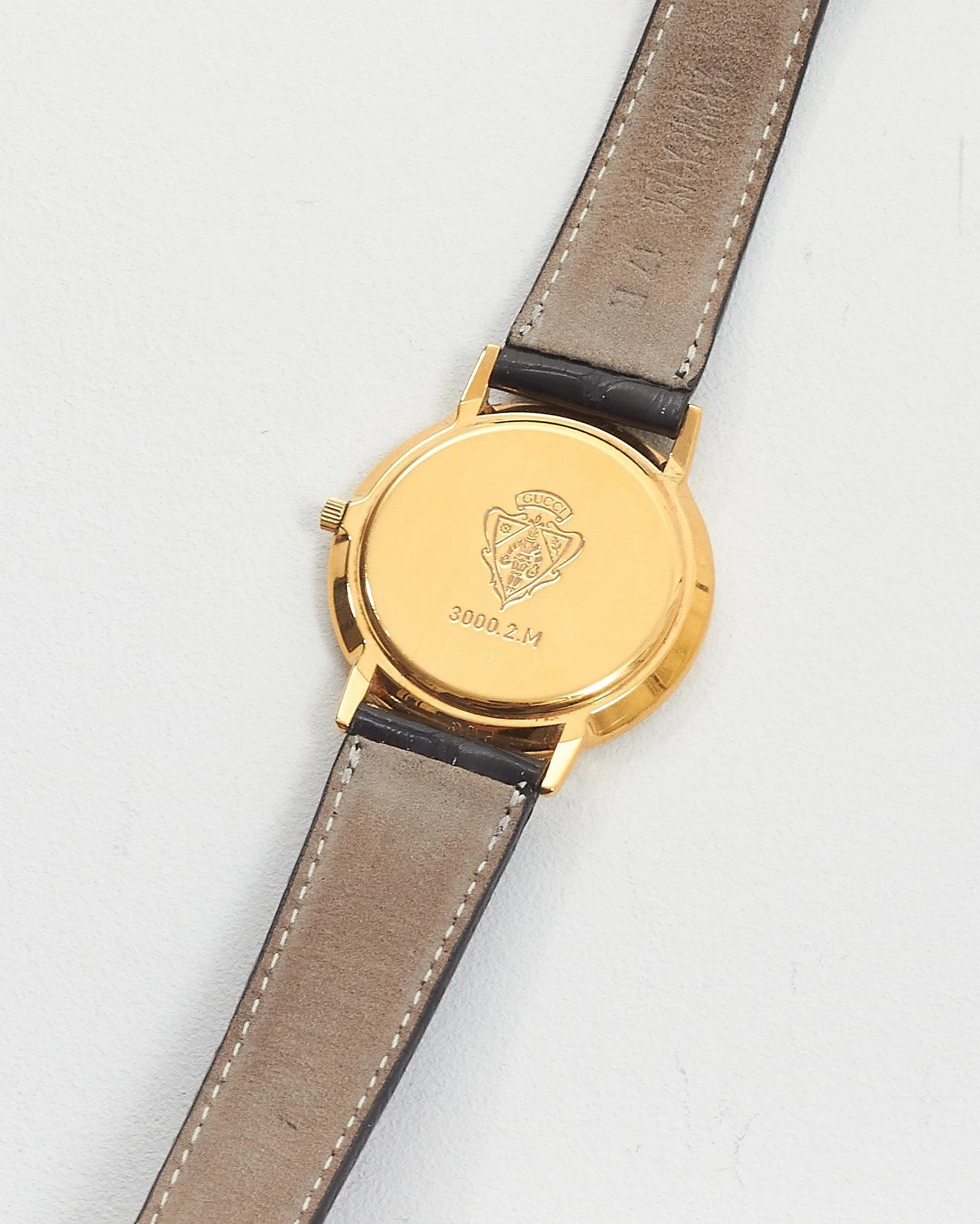 Gucci Vintage Gold / Black Alligator Leather Band Watch