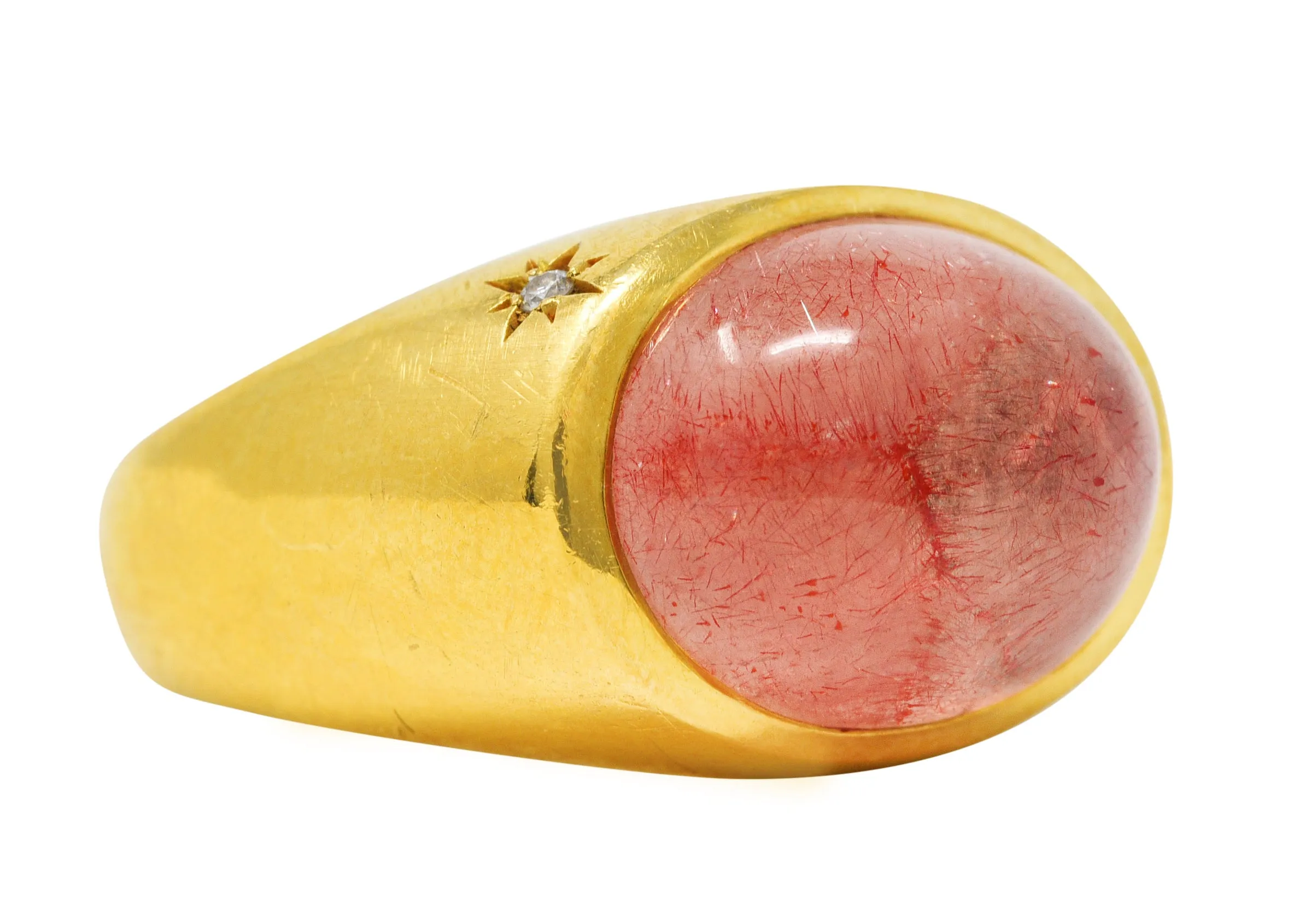 H. Stern Italian Rutilated Quartz Diamond 18 Karat Yellow Gold Vintage Gemstone Ring